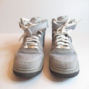 Nike Boys Air Force 1 314195-005 Gray Lace Up Mid Top Basketball Shoes Size 6Y
